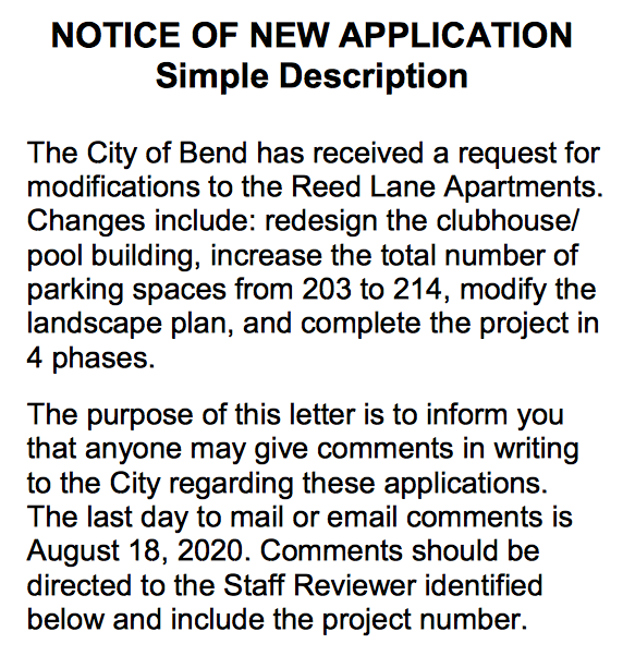 Amendments to the Reed Lane Development